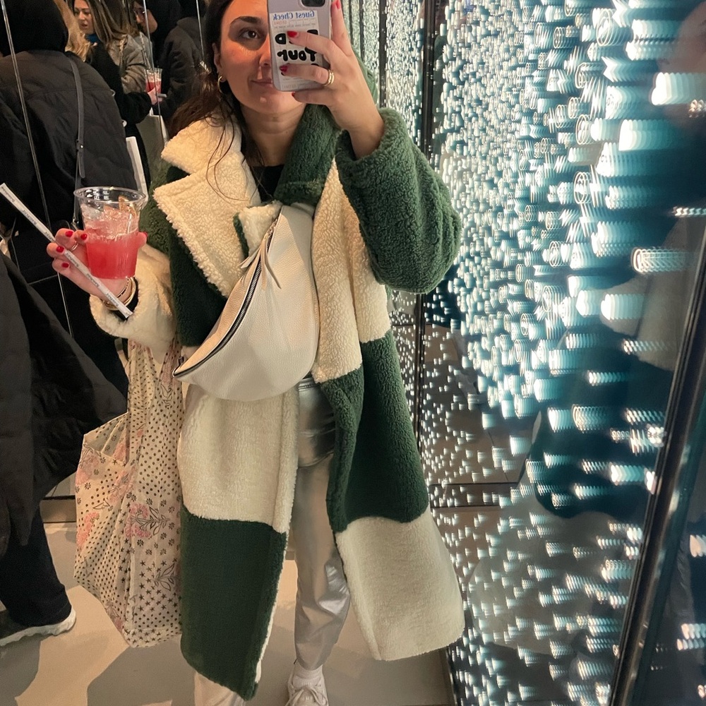 Topshop fuzzy green and white jacket